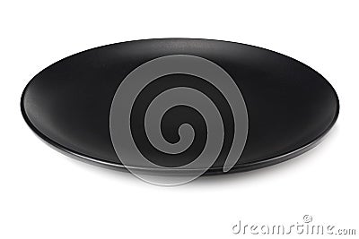 empty black round plate isolated on a white background Stock Photo