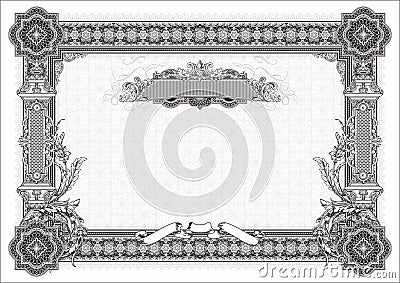 A classic horizontal form for creating diplomas, certificates and other securities. Black variant. Stock Photo