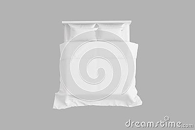 Empty blank Double bed with white bedding isolated Stock Photo