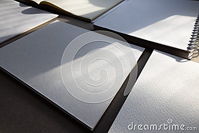 blank sheets notebook sketchbook on gray background Stock Photo