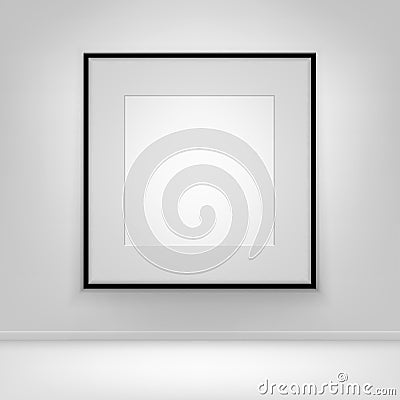 Empty Blank White Mock Up Poster Picture Black Frame on Wall with Floor Front View Vector Illustration