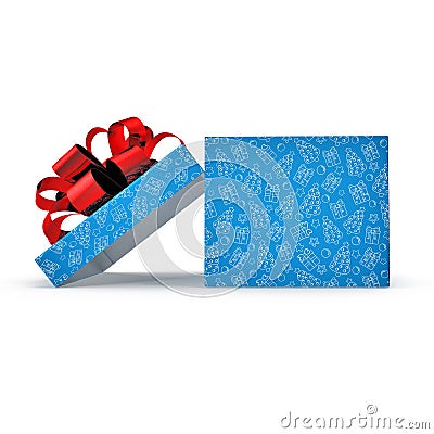 Empty blue gift box on white. Side view. 3D illustration Cartoon Illustration