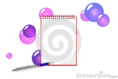 Empty book with navy blue spheres and balls on background to add any text. 3d illustration Stock Photo