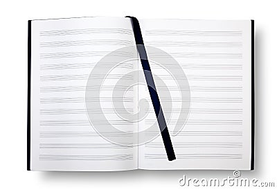 Empty book with pentagrams or score. Stock Photo