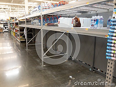 Empty Bottled Water Racks at Denver Walmart During Corona Virus COVID-19 Outbreak 2020 Editorial Stock Photo