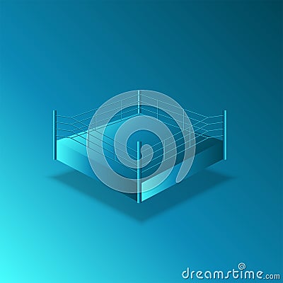 Empty boxing ring 3d isometric model blue gradient, sports arena mockup Vector Illustration