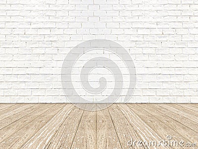 Empty brick room wall and wood plank floor Stock Photo