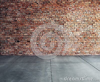 Empty Brick Wall with Concrete Floor Stock Photo