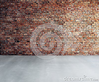 Empty Brick Wall with Concrete Floor Stock Photo