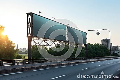 An empty bridge on a hot summer day with only the wind and traffic lights for accompaniment. Blank empty billboard mock Stock Photo
