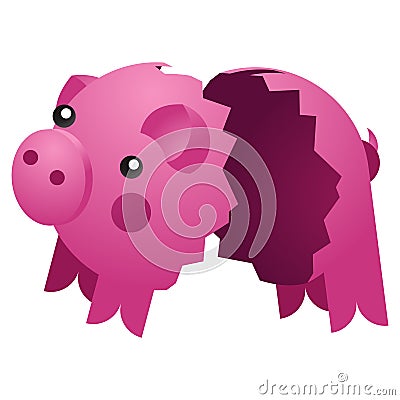 Empty broken ceramic pig bank. Vector Vector Illustration