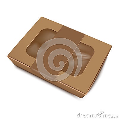 Empty Brown Paper Food Container with Label Vector Illustration