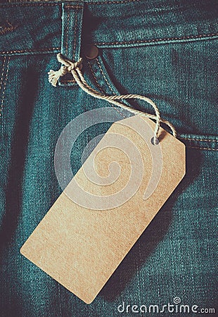 Empty brown paper tag of jean. Stock Photo