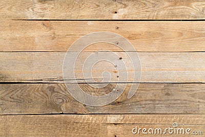 Empty brown rustic wooden plank table flat lay top view from above Stock Photo