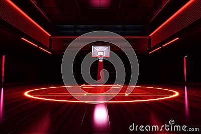 indoor empty game basketball neon hall background corridor hoop interior arena design. Generative AI. Stock Photo