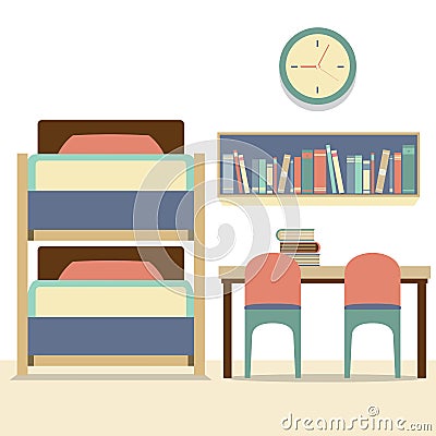 Empty Bunk Bed With Table And Chairs Vector Illustration
