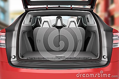 Empty car minivan trunk with folded rear seats A lot of space 3d render Stock Photo