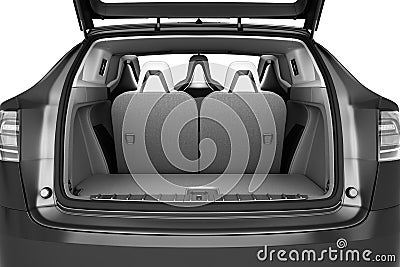 Empty car minivan trunk with folded rear seats A lot of space 3d render Stock Photo