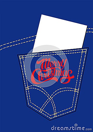 Empty card and red heart shape on the back pocket of blue jeans Stock Photo