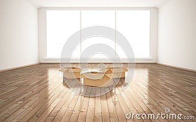 Empty cardboard boxes in room Stock Photo