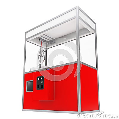 Empty Carnival Red Toy Claw Crane Arcade Machine. 3d Rendering Stock Photo