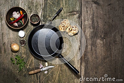 empty cast iron pan Stock Photo