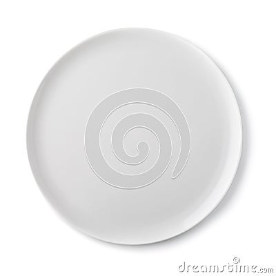 Empty ceramic plate of white color, top view of an isolated Stock Photo