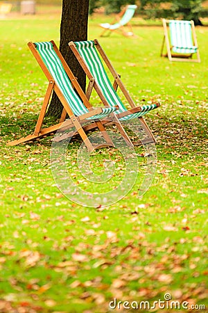 Empty chairs in St. James's Park London Stock Photo