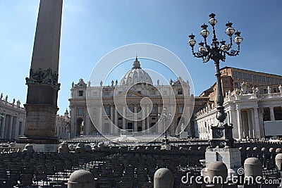 Empty chairs on st Peter's Square and Basilica, Vatican City Editorial Stock Photo