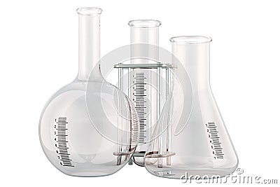 Empty chemical flasks, 3D rendering Stock Photo