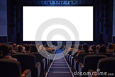 Empty cinema screen with audience. Editorial Stock Photo