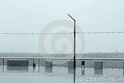 Empty city on grey rainy day Stock Photo