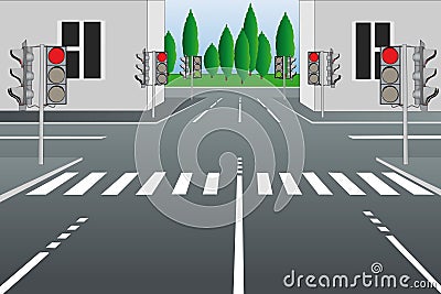 Empty city street Cartoon Illustration