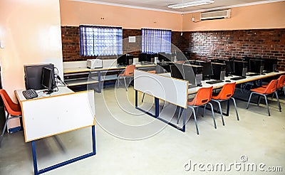 Empty Classroom at Computer Skills Training Center in Africa Editorial Stock Photo