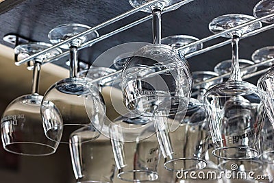 NEERIJSE, BELGIUM - SEPTEMBER 05, 2014: Empty clean glasses for belgian beer Duchesse De Bourgogne. Editorial Stock Photo