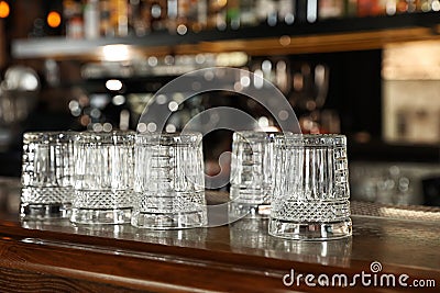 Empty clean glasses on counter Stock Photo