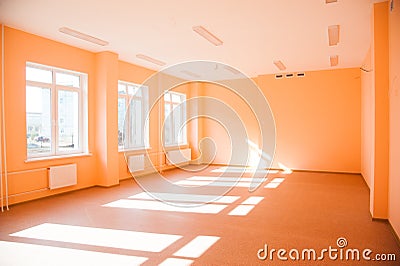 Empty clean hallway or corridor of interior classroom Stock Photo