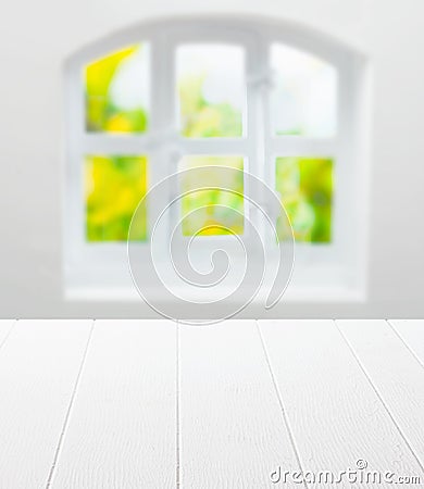 Empty clean white kitchen table and window Stock Photo