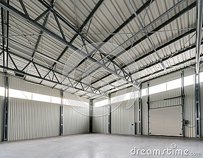 Empty clean white warehouse Stock Photo