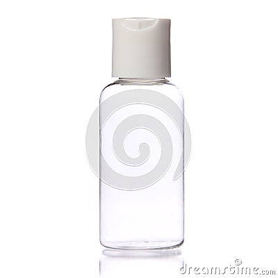 Empty Clear Bottle on white. Cosmetic. Spa Stock Photo