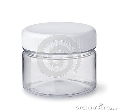 Empty clear plastic cosmetics jar Stock Photo