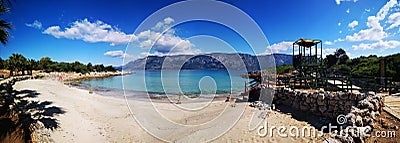 Panorama of the Empty Cleopatra beach of Sedir Island Stock Photo