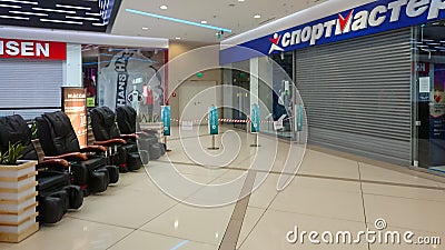 Empty closed mall in Moscow during COVID-19 quarantine Editorial Stock Photo