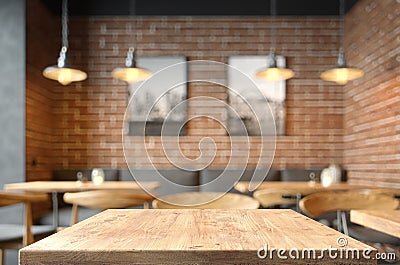 Empty coffee table over defocused coffee shop Stock Photo