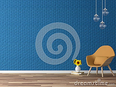 Empty colorful wall decorate with yellow fabric chair 3d render Stock Photo