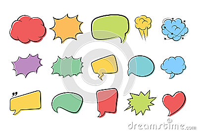 Empty comic speech bubbles background in pop art style. Comic speech bubble stickers with cloud, starburst, text box space, Vector Illustration