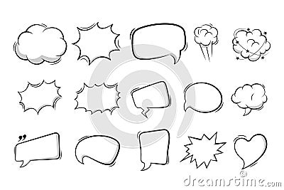 Empty comic speech bubbles background in pop art style. Comic speech bubble stickers with cloud, starburst, text box space, Vector Illustration