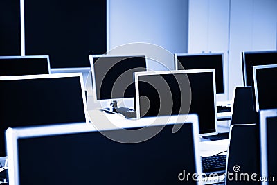 Empty computer classroom Stock Photo