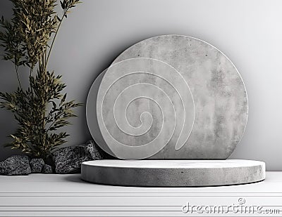 Empty concrete podium or pedestal with tropical plants background. Beauty skincare technology products display Stock Photo