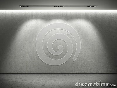 Empty concrete wall with 3 spot lights Stock Photo